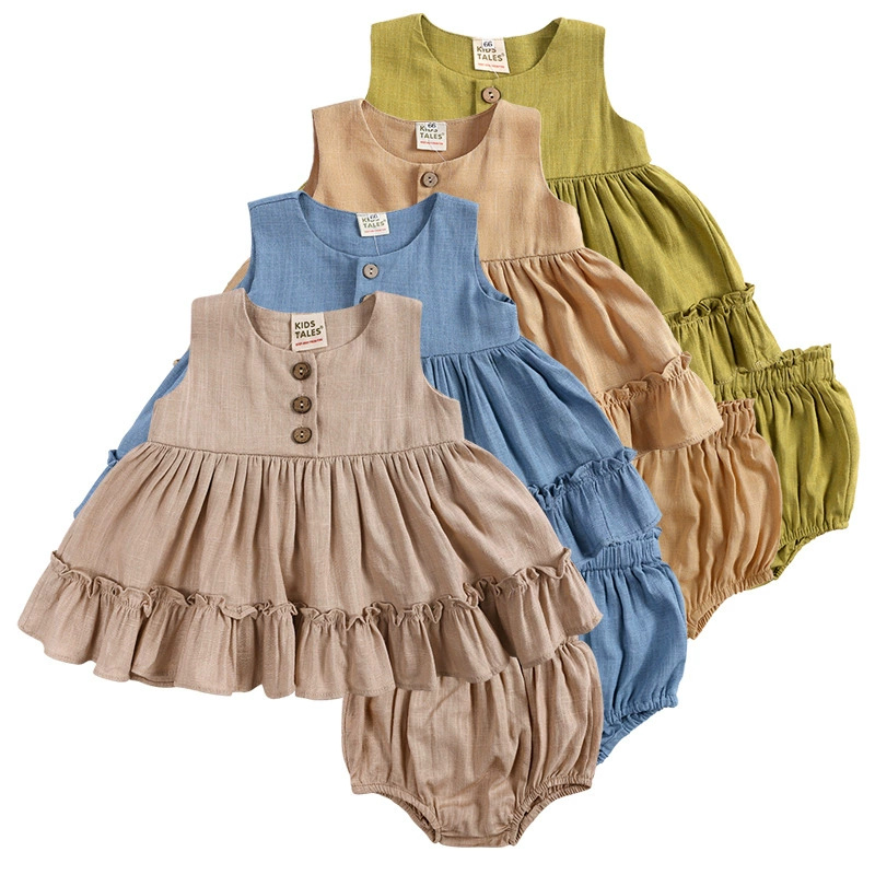 Baby Clothing Layers - 면 린넨 여아 의류 2피스 여름