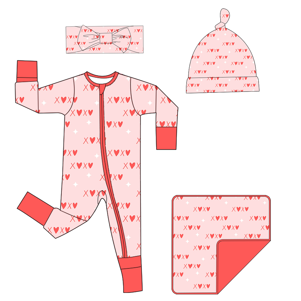 Baby Sleep Suit - 부티크 발렌타인데이 아기 수면복 하트 프린트